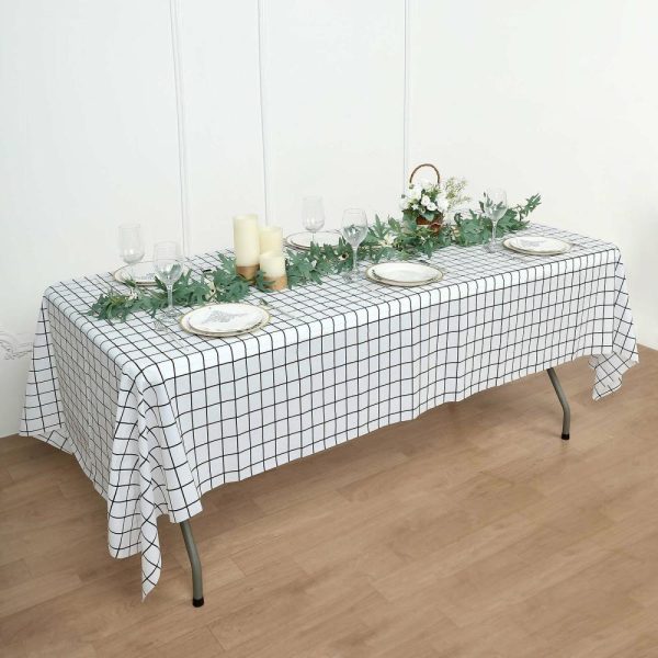 Disposable Tablecloth Collection |  5 Pack Black White Grid Rectangle Plastic Table Covers, 54″x108″ Checkered PVC Waterproof Disposable Tablecloths