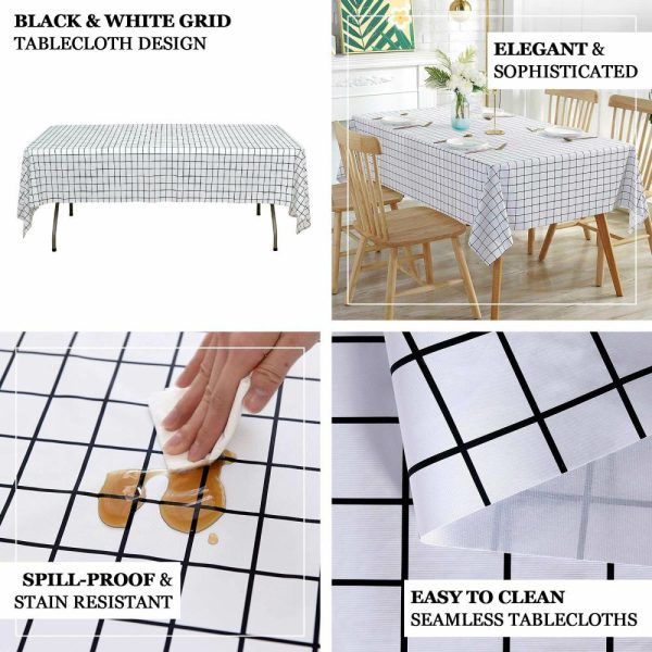 Disposable Tablecloth Collection |  5 Pack Black White Grid Rectangle Plastic Table Covers, 54″x108″ Checkered PVC Waterproof Disposable Tablecloths