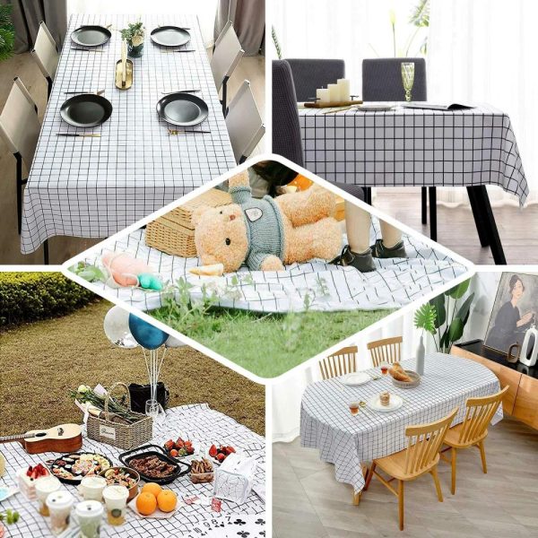 Disposable Tablecloth Collection |  5 Pack Black White Grid Rectangle Plastic Table Covers, 54″x108″ Checkered PVC Waterproof Disposable Tablecloths