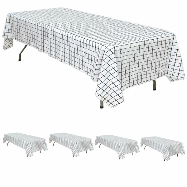 Disposable Tablecloth Collection |  5 Pack Black White Grid Rectangle Plastic Table Covers, 54″x108″ Checkered PVC Waterproof Disposable Tablecloths