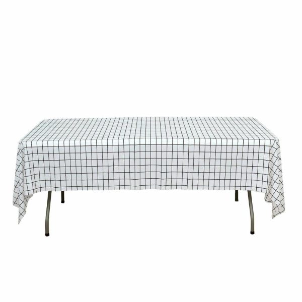 Disposable Tablecloth Collection |  5 Pack Black White Grid Rectangle Plastic Table Covers, 54″x108″ Checkered PVC Waterproof Disposable Tablecloths