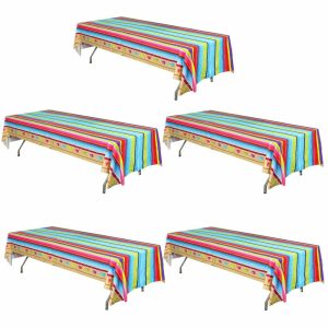 Disposable Tablecloth Collection |  5 Pack Mexican Serape Rectangle Plastic Table Covers, 54″x108″ Cinco De Mayo Theme PVC Waterproof Disposable Tablecloths