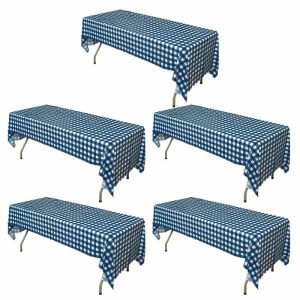 Disposable Tablecloth Collection |  5 Pack Navy Blue Checkered Rectangle Plastic Table Covers, 54″x108″ PVC Waterproof Disposable Tablecloths