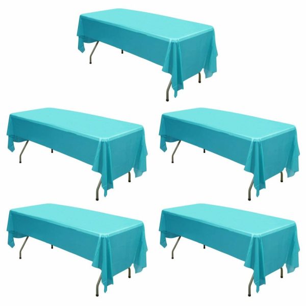 Disposable Tablecloth Collection |  5 Pack Turquoise Rectangle Plastic Table Covers, 54″x108″ PVC Waterproof Disposable Tablecloths