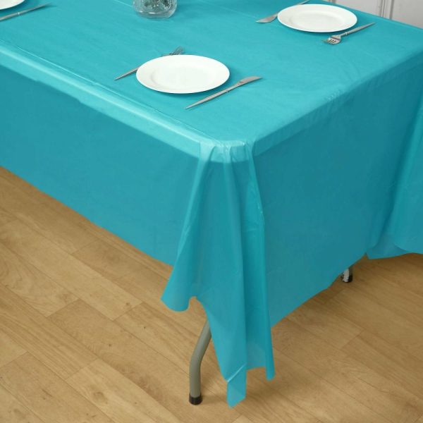 Disposable Tablecloth Collection |  5 Pack Turquoise Rectangle Plastic Table Covers, 54″x108″ PVC Waterproof Disposable Tablecloths