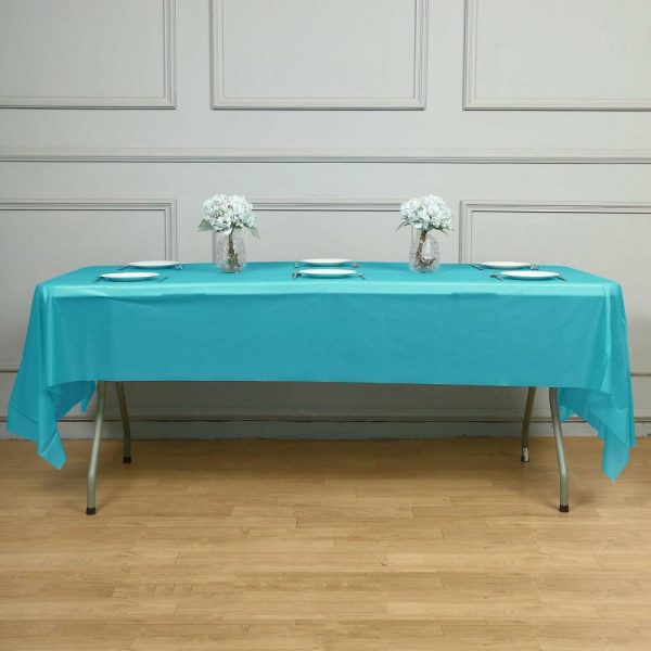 Disposable Tablecloth Collection |  5 Pack Turquoise Rectangle Plastic Table Covers, 54″x108″ PVC Waterproof Disposable Tablecloths