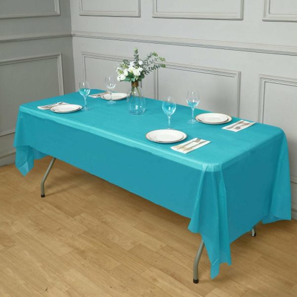 Disposable Tablecloth Collection |  5 Pack Turquoise Rectangle Plastic Table Covers, 54″x108″ PVC Waterproof Disposable Tablecloths