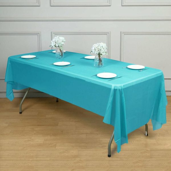 Disposable Tablecloth Collection |  5 Pack Turquoise Rectangle Plastic Table Covers, 54″x108″ PVC Waterproof Disposable Tablecloths