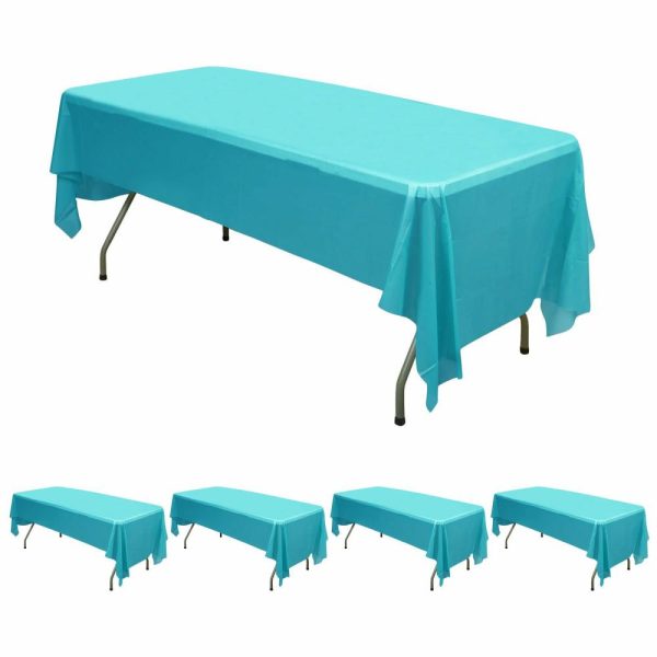 Disposable Tablecloth Collection |  5 Pack Turquoise Rectangle Plastic Table Covers, 54″x108″ PVC Waterproof Disposable Tablecloths