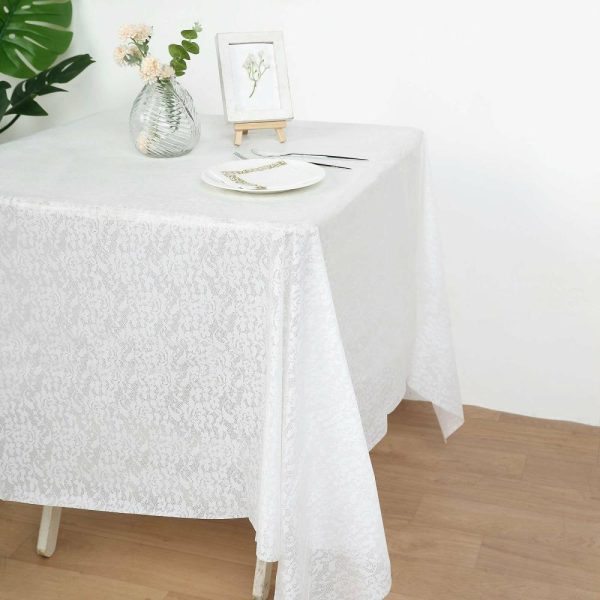 Disposable Tablecloth Collection |  5 Pack White Square Plastic Table Covers in Lace Design, 65″x65″ PVC Waterproof Disposable Tablecloths