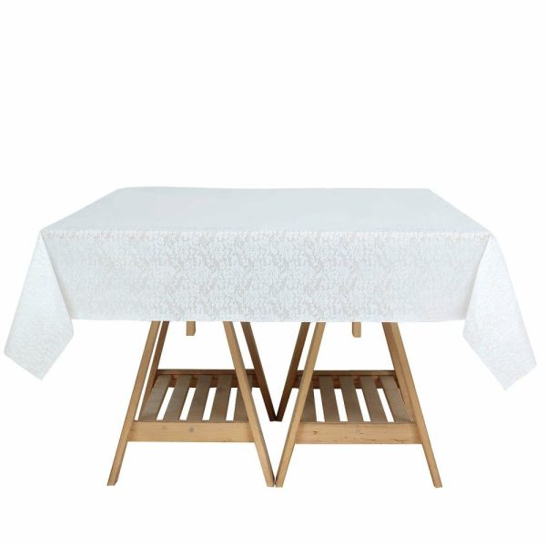 Disposable Tablecloth Collection |  5 Pack White Square Plastic Table Covers in Lace Design, 65″x65″ PVC Waterproof Disposable Tablecloths