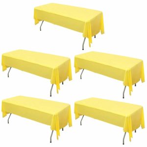 Disposable Tablecloth Collection |  5 Pack Yellow Rectangle Plastic Table Covers, 54″x108″ PVC Waterproof Disposable Tablecloths