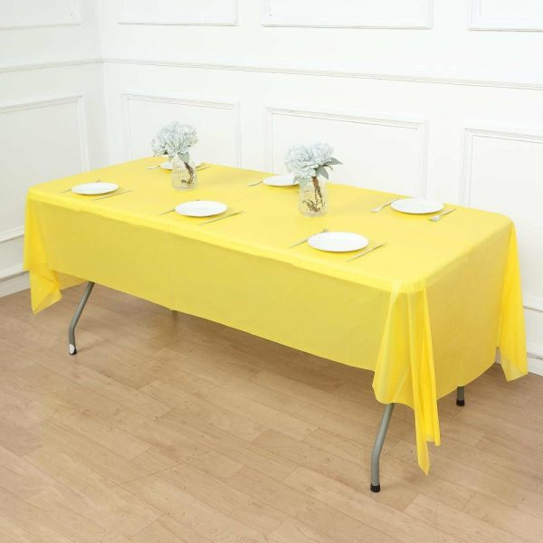 Disposable Tablecloth Collection |  5 Pack Yellow Rectangle Plastic Table Covers, 54″x108″ PVC Waterproof Disposable Tablecloths