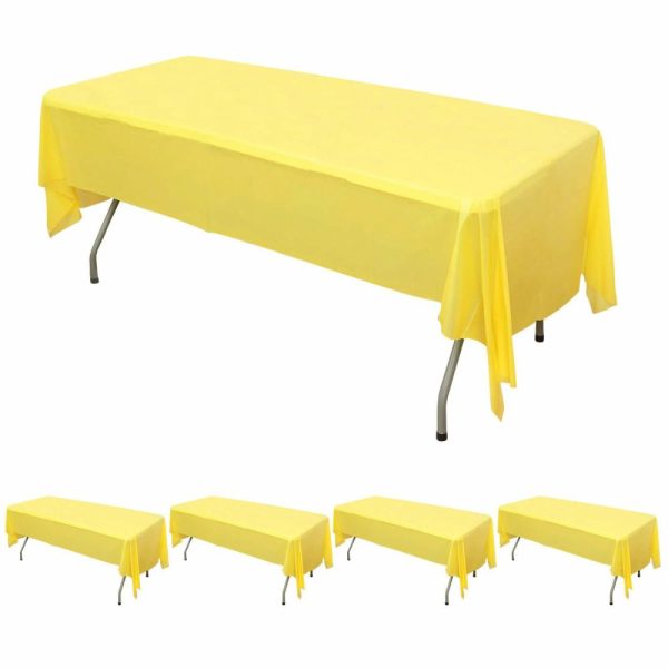 Disposable Tablecloth Collection |  5 Pack Yellow Rectangle Plastic Table Covers, 54″x108″ PVC Waterproof Disposable Tablecloths