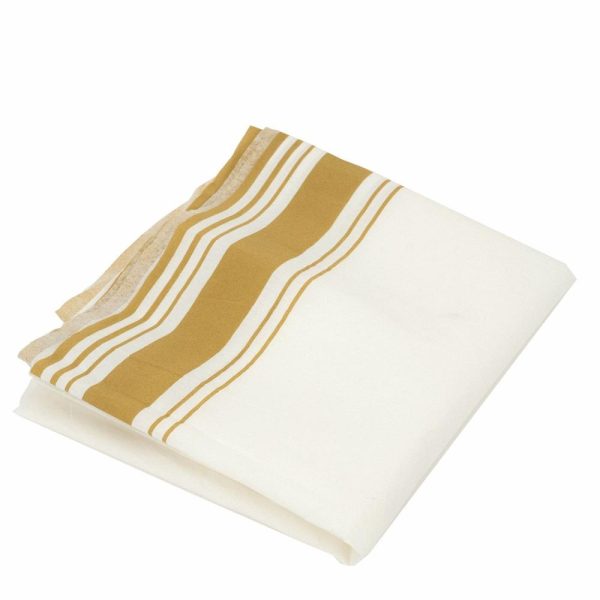 Disposable Tablecloth Collection |  50″x108″ White Airlaid Paper Rectangle Tablecloth with Gold Striped Border, Soft Linen-feel Disposable Table Cover