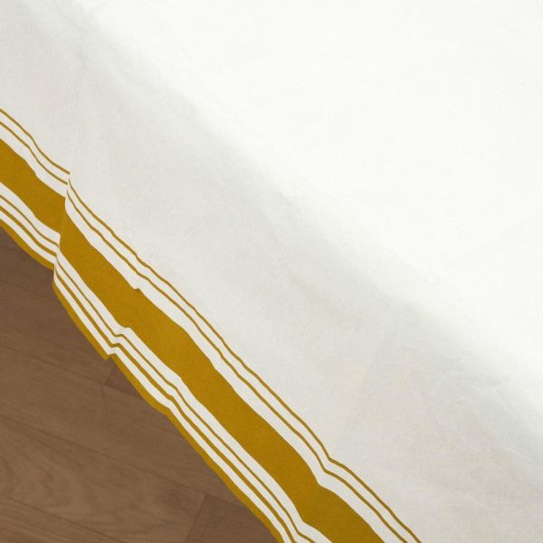 Disposable Tablecloth Collection |  50″x108″ White Airlaid Paper Rectangle Tablecloth with Gold Striped Border, Soft Linen-feel Disposable Table Cover