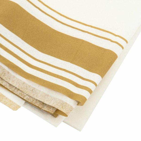 Disposable Tablecloth Collection |  50″x108″ White Airlaid Paper Rectangle Tablecloth with Gold Striped Border, Soft Linen-feel Disposable Table Cover