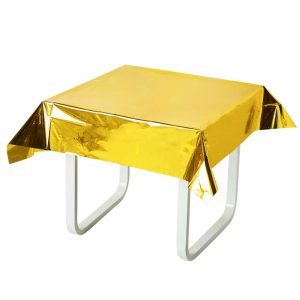 Disposable Tablecloth Collection |  50″x50″ Gold Metallic Foil Square Tablecloth, Disposable Table Cover