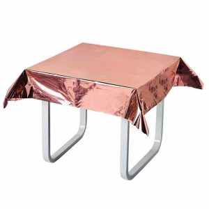 Disposable Tablecloth Collection |  50″x50″ Rose Gold Metallic Foil Square Tablecloth, Disposable Table Cover