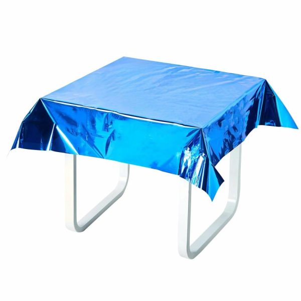 Disposable Tablecloth Collection |  50″x50″ Royal Blue Metallic Foil Square Tablecloth, Disposable Table Cover