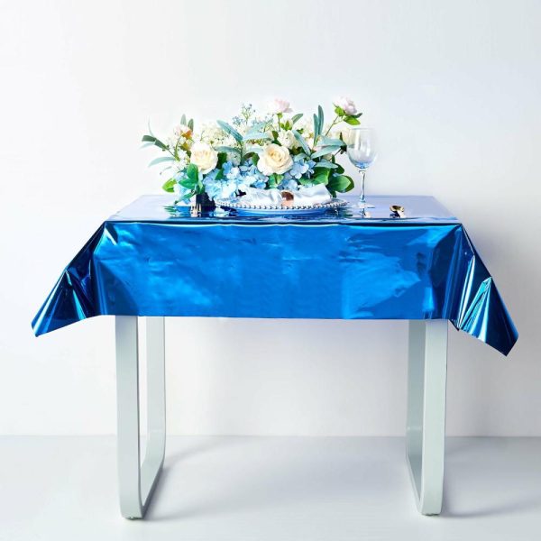 Disposable Tablecloth Collection |  50″x50″ Royal Blue Metallic Foil Square Tablecloth, Disposable Table Cover