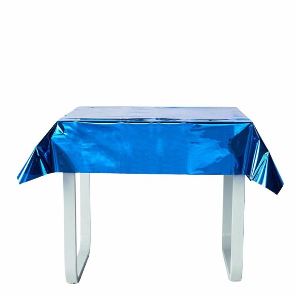 Disposable Tablecloth Collection |  50″x50″ Royal Blue Metallic Foil Square Tablecloth, Disposable Table Cover