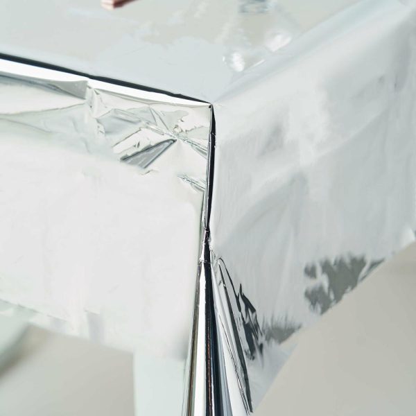 Disposable Tablecloth Collection |  50″x50″ Silver Metallic Foil Square Tablecloth, Disposable Table Cover