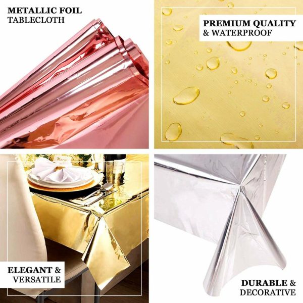 Disposable Tablecloth Collection |  50″x50″ Silver Metallic Foil Square Tablecloth, Disposable Table Cover