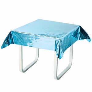 Disposable Tablecloth Collection |  50″x50″ Turquoise Metallic Foil Square Tablecloth, Disposable Table Cover