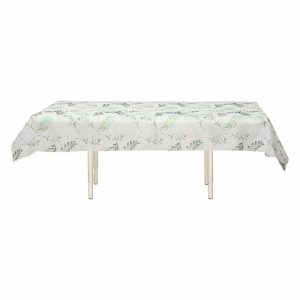 Disposable Tablecloth Collection |  60″x102″ White Green Non-Woven Rectangular Table Cover With Olive Leaves Print, Spring Summer Dining Tablecloth