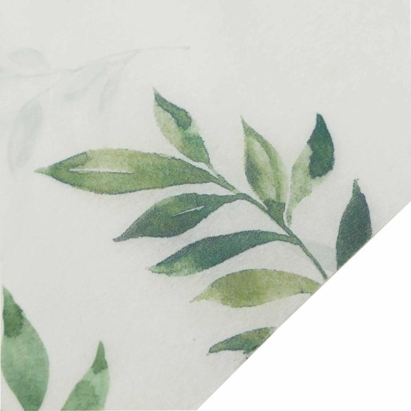 Disposable Tablecloth Collection |  60″x102″ White Green Non-Woven Rectangular Table Cover With Olive Leaves Print, Spring Summer Dining Tablecloth