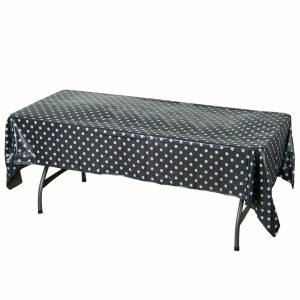 Disposable Tablecloth Collection |  Black White Polka Dot Rectangle Plastic Table Cover, 54″x108″ PVC Waterproof Disposable Tablecloth