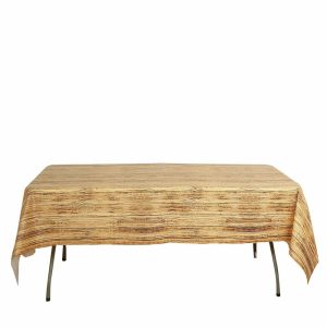 Disposable Tablecloth Collection |  Brown Rectangle Plastic Table Cover in Rustic Wooden Print, 52″x108″ PVC Waterproof Disposable Tablecloth