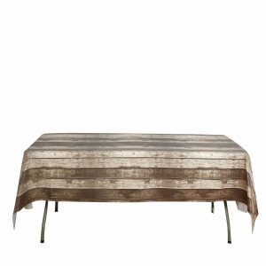 Disposable Tablecloth Collection |  Charcoal Gray Rectangle Plastic Table Cover in Rustic Wooden Print, 52″x108″ PVC Waterproof Disposable Tablecloth