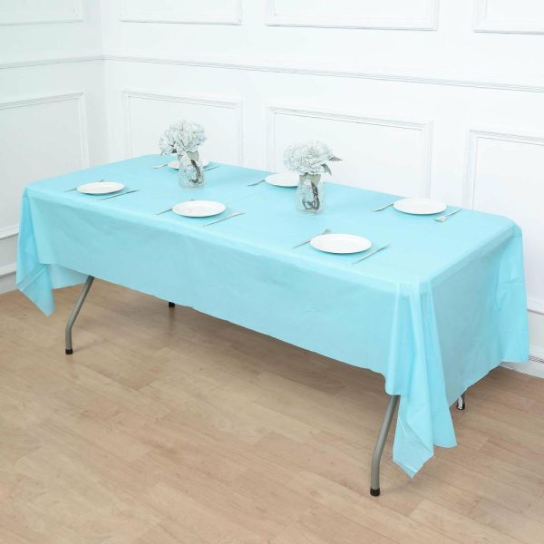 Disposable Tablecloth Collection |  Serenity Blue Rectangle Plastic Table Cover, 54″x108″ PVC Waterproof Disposable Tablecloth