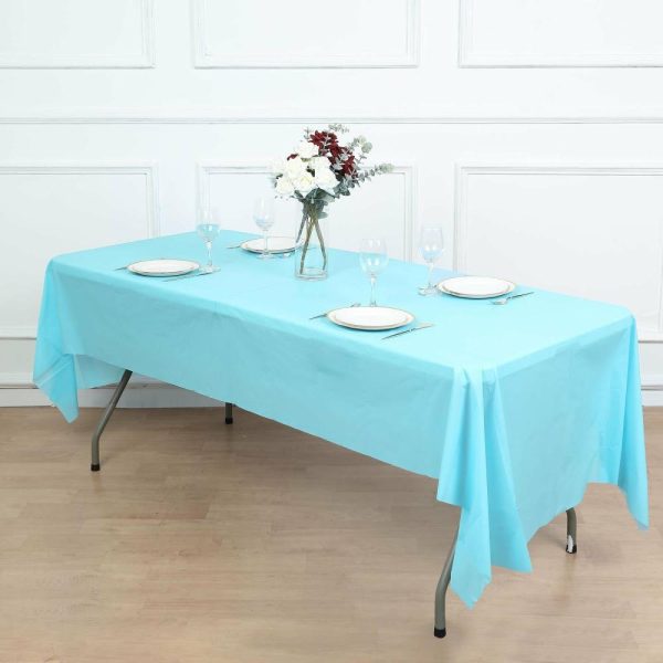 Disposable Tablecloth Collection |  Serenity Blue Rectangle Plastic Table Cover, 54″x108″ PVC Waterproof Disposable Tablecloth