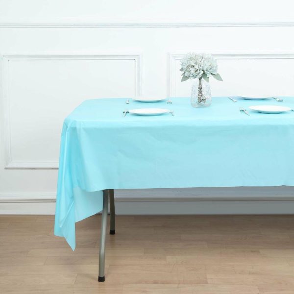 Disposable Tablecloth Collection |  Serenity Blue Rectangle Plastic Table Cover, 54″x108″ PVC Waterproof Disposable Tablecloth