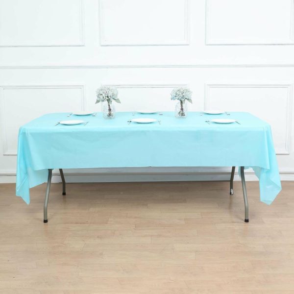 Disposable Tablecloth Collection |  Serenity Blue Rectangle Plastic Table Cover, 54″x108″ PVC Waterproof Disposable Tablecloth