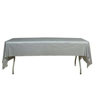 Disposable Tablecloth Collection |  Silver Rectangle Plastic Table Cover, 54″x108″ PVC Waterproof Disposable Tablecloth