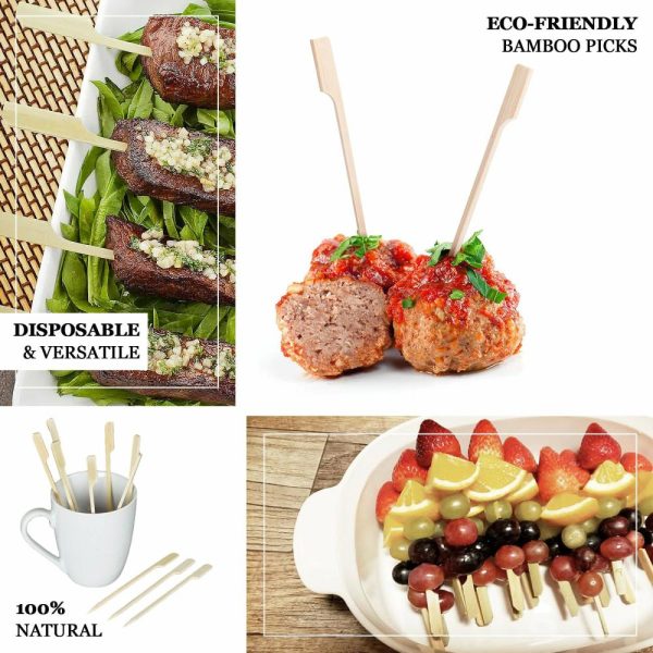 Disposable Utensils |  100 Pack 6″ Eco Friendly Paddle Shaped Bamboo Skewers Cocktail Picks