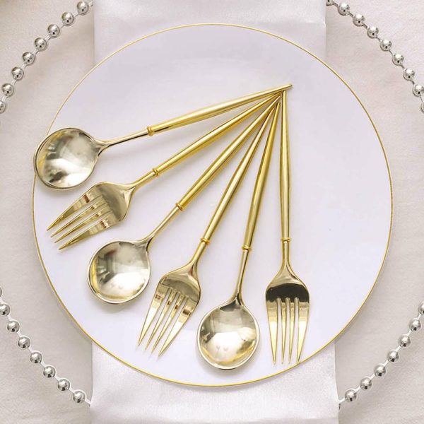 Disposable Utensils |  24 Pack 6″ Metallic Gold Premium Disposable Fork Spoon Silverware Set, Modern Heavy Duty Plastic Utensils