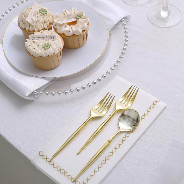 Disposable Utensils |  24 Pack 6″ Metallic Gold Premium Disposable Fork Spoon Silverware Set, Modern Heavy Duty Plastic Utensils