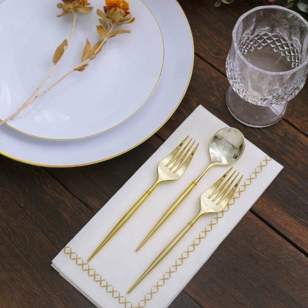 Disposable Utensils |  24 Pack 6″ Metallic Gold Premium Disposable Fork Spoon Silverware Set, Modern Heavy Duty Plastic Utensils