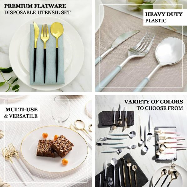 Disposable Utensils |  24 Pack 6″ Metallic Gold Premium Disposable Fork Spoon Silverware Set, Modern Heavy Duty Plastic Utensils