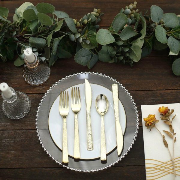 Disposable Utensils |  24 Pack 7″ Hammered Design Gold Heavy Duty Plastic Silverware Set