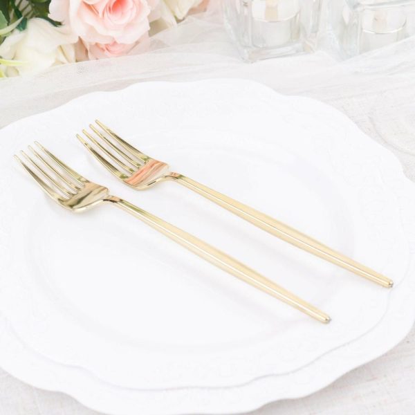 Disposable Utensils |  24 Pack 8″ Glossy Gold Heavy Duty Plastic Silverware Forks Cutlery, Premium Disposable Sleek Flatware