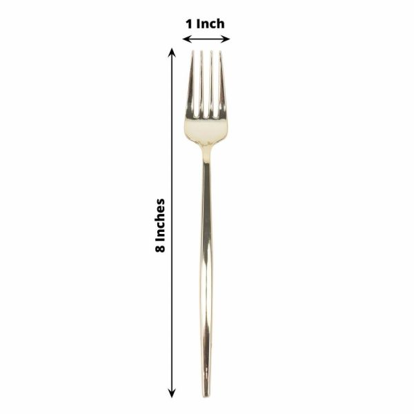 Disposable Utensils |  24 Pack 8″ Glossy Gold Heavy Duty Plastic Silverware Forks Cutlery, Premium Disposable Sleek Flatware