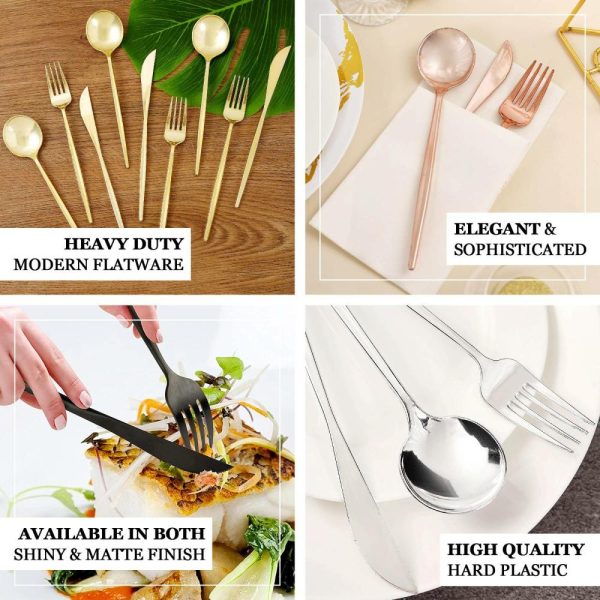 Disposable Utensils |  24 Pack 8″ Glossy Gold Heavy Duty Plastic Silverware Forks Cutlery, Premium Disposable Sleek Flatware