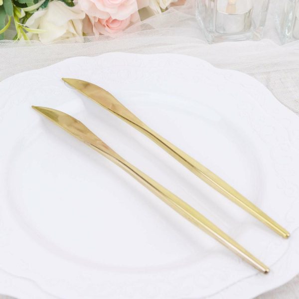 Disposable Utensils |  24 Pack 8″ Glossy Gold Heavy Duty Plastic Silverware Knives Cutlery, Premium Disposable Sleek Flatware