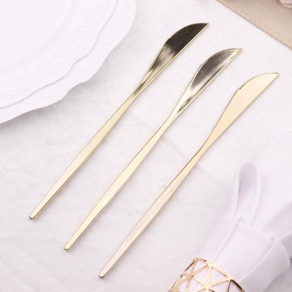 Disposable Utensils |  24 Pack 8″ Glossy Gold Heavy Duty Plastic Silverware Knives Cutlery, Premium Disposable Sleek Flatware